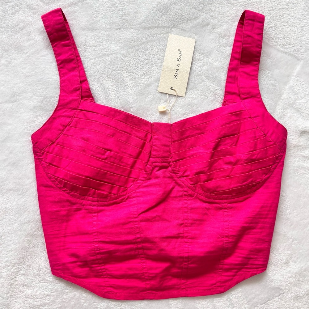 SIM & SAM Rose Violet Sleeveless Corset-Style Cropped Top--NWT--XS - Picture 5 of 12